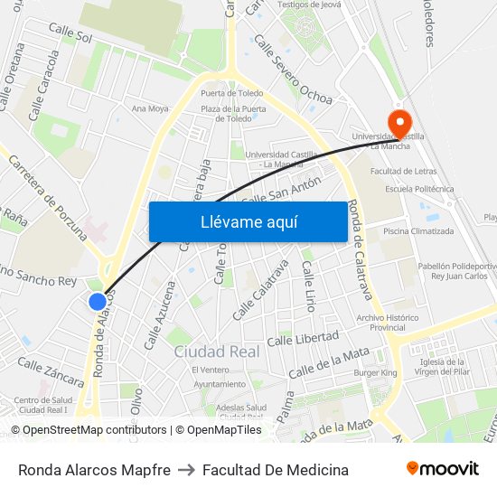 Ronda Alarcos Mapfre to Facultad De Medicina map