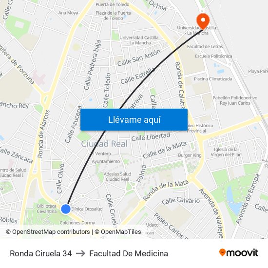 Ronda Ciruela 34 to Facultad De Medicina map