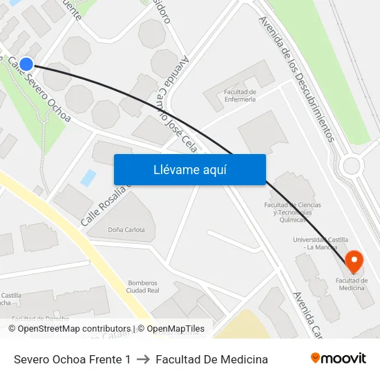 Severo Ochoa Frente 1 to Facultad De Medicina map