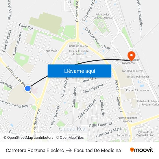 Carretera Porzuna Eleclerc to Facultad De Medicina map