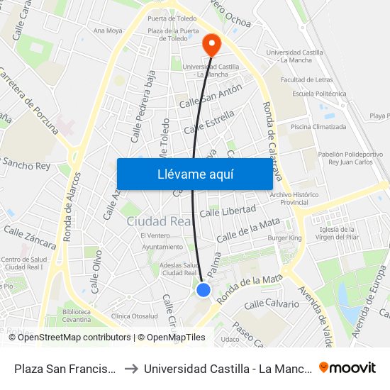 Plaza San Francisco to Universidad Castilla - La Mancha map