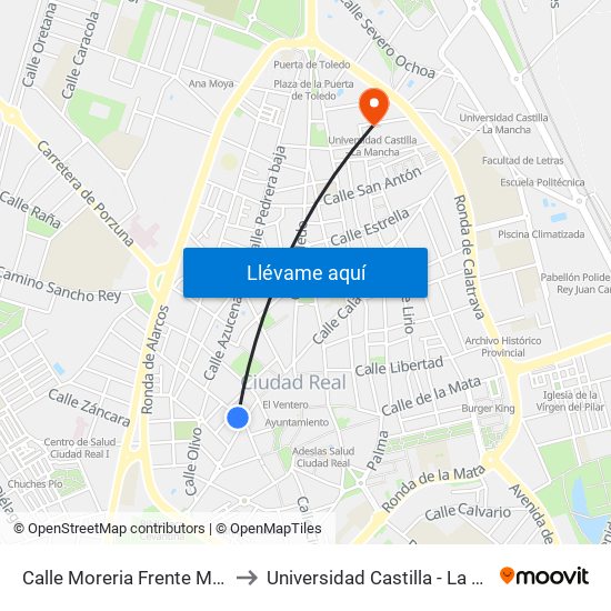 Calle Moreria Frente Mercado to Universidad Castilla - La Mancha map