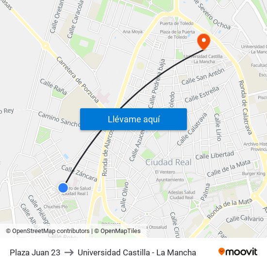 Plaza Juan 23 to Universidad Castilla - La Mancha map