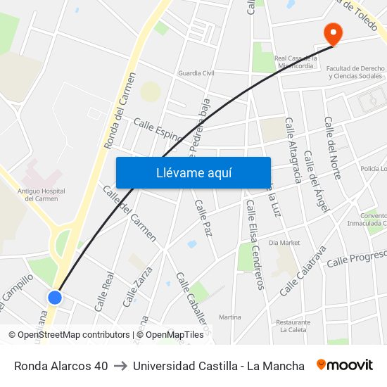 Ronda Alarcos 40 to Universidad Castilla - La Mancha map