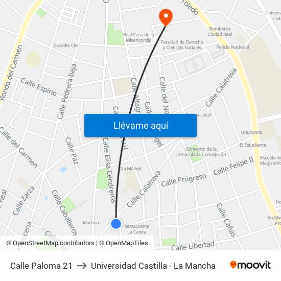 Calle Paloma 21 to Universidad Castilla - La Mancha map