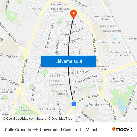 Calle Granada to Universidad Castilla - La Mancha map