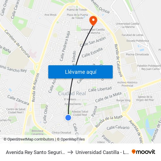 Avenida Rey Santo Seguridad Social to Universidad Castilla - La Mancha map