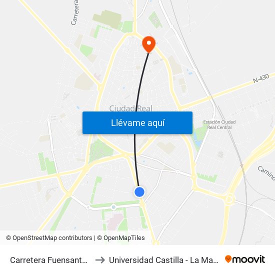 Carretera Fuensanta 65 to Universidad Castilla - La Mancha map