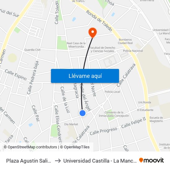 Plaza Agustin Salido to Universidad Castilla - La Mancha map