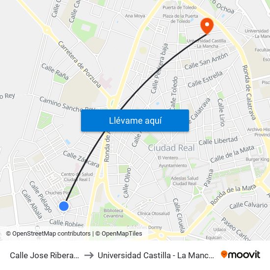 Calle Jose Ribera 1 to Universidad Castilla - La Mancha map