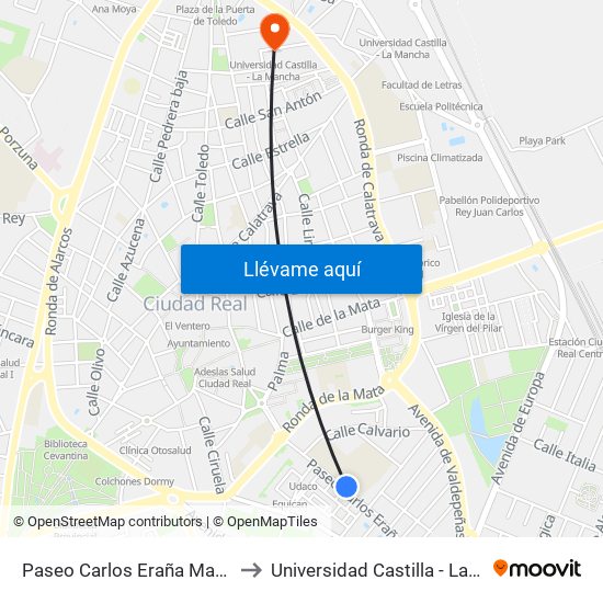 Paseo Carlos Eraña Marianistas to Universidad Castilla - La Mancha map
