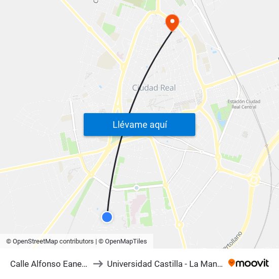 Calle Alfonso Eanes 2 to Universidad Castilla - La Mancha map