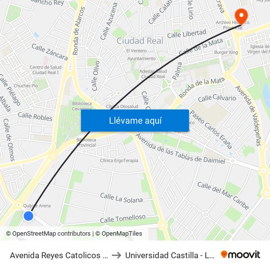 Avenida Reyes Catolicos Via Verde to Universidad Castilla - La Mancha map