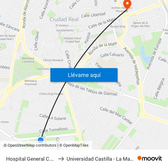 Hospital General C.Real to Universidad Castilla - La Mancha map