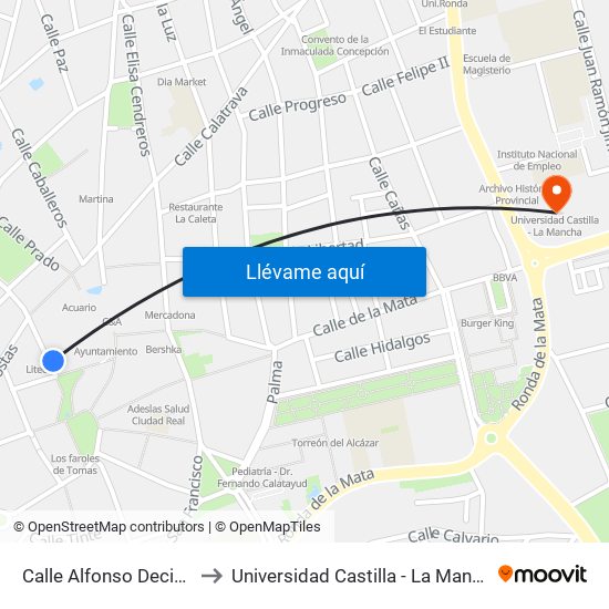 Calle Alfonso Decimo to Universidad Castilla - La Mancha map