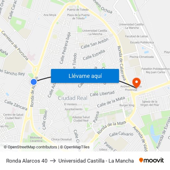 Ronda Alarcos 40 to Universidad Castilla - La Mancha map