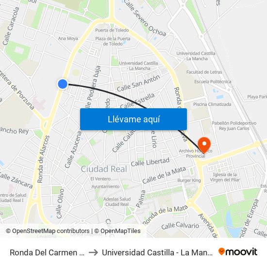 Ronda Del Carmen 12 to Universidad Castilla - La Mancha map