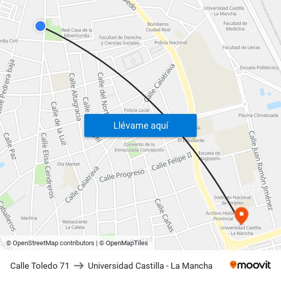 Calle Toledo 71 to Universidad Castilla - La Mancha map