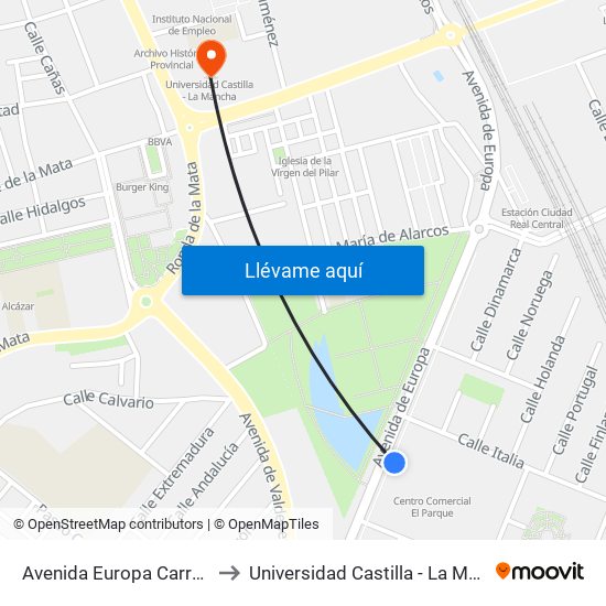 Avenida Europa Carrefour to Universidad Castilla - La Mancha map