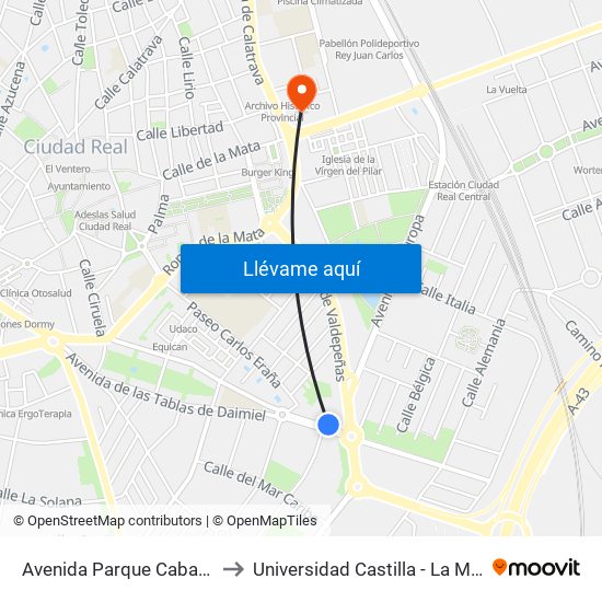 Avenida Parque Cabañeros to Universidad Castilla - La Mancha map