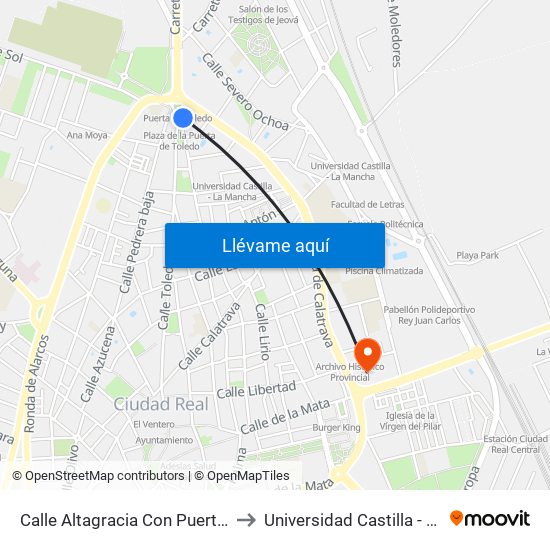 Calle Altagracia Con Puerta De Toledo to Universidad Castilla - La Mancha map