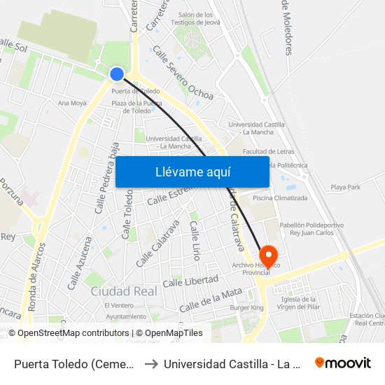 Puerta Toledo (Cementerio) to Universidad Castilla - La Mancha map