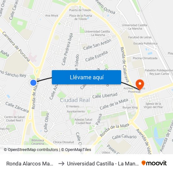 Ronda Alarcos Mapfre to Universidad Castilla - La Mancha map