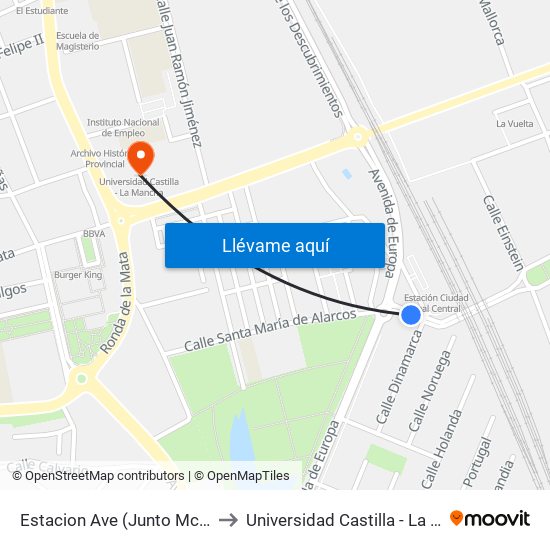 Estacion Ave (Junto Mcdonald) to Universidad Castilla - La Mancha map