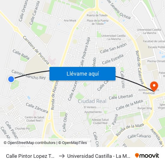 Calle Pintor Lopez Torres to Universidad Castilla - La Mancha map