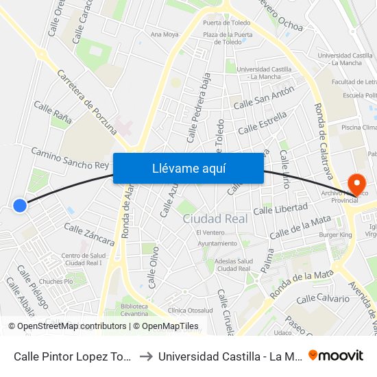 Calle Pintor Lopez Torres 2 to Universidad Castilla - La Mancha map