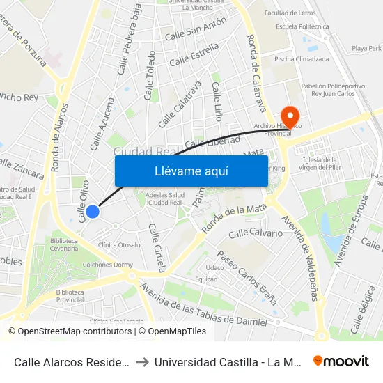 Calle Alarcos Residencia to Universidad Castilla - La Mancha map