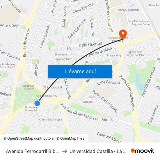 Avenida Ferrocarril Biblioteca to Universidad Castilla - La Mancha map