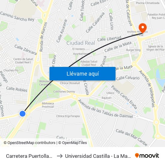 Carretera Puertollano 1 to Universidad Castilla - La Mancha map