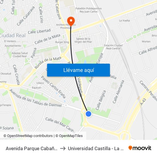 Avenida Parque Cabañeros 1 to Universidad Castilla - La Mancha map