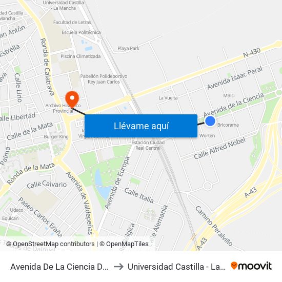 Avenida De La Ciencia Decathlon to Universidad Castilla - La Mancha map