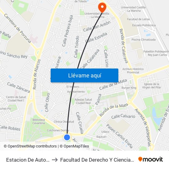 Estacion De Autobuses to Facultad De Derecho Y Ciencias Sociales map
