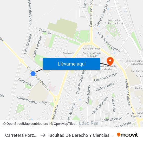 Carretera Porzuna 2 to Facultad De Derecho Y Ciencias Sociales map