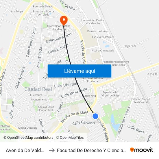Avenida De Valdepeñas to Facultad De Derecho Y Ciencias Sociales map