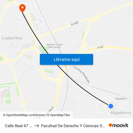 Calle Real 47 - 49 to Facultad De Derecho Y Ciencias Sociales map