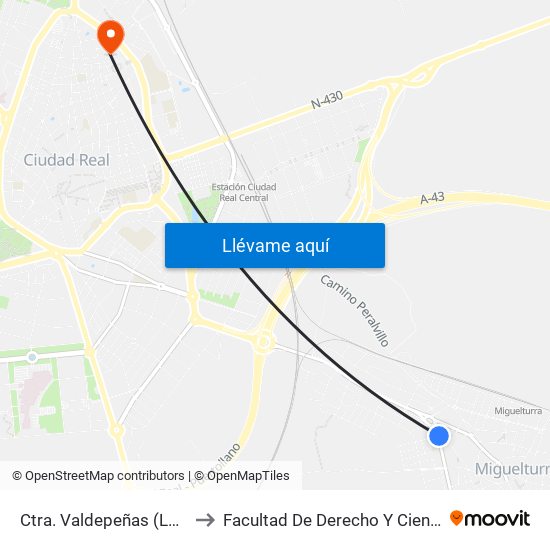 Ctra. Valdepeñas (Los Álamos) to Facultad De Derecho Y Ciencias Sociales map