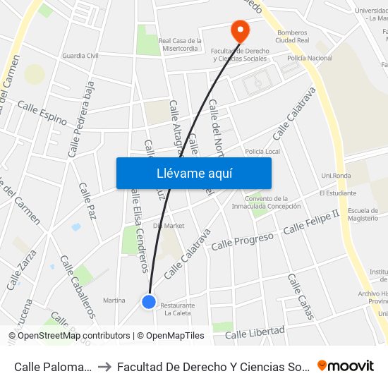 Calle Paloma 21 to Facultad De Derecho Y Ciencias Sociales map