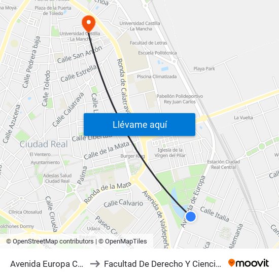 Avenida Europa Carrefour to Facultad De Derecho Y Ciencias Sociales map