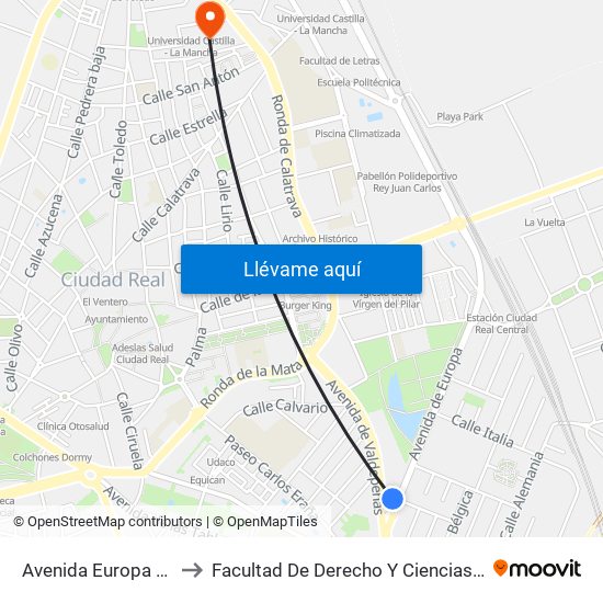 Avenida Europa En Dia to Facultad De Derecho Y Ciencias Sociales map