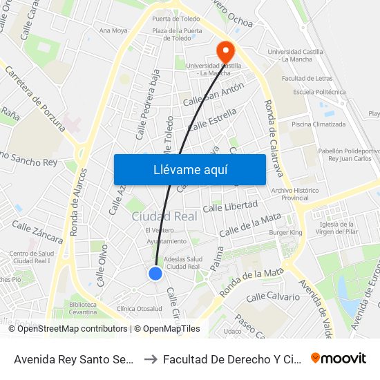 Avenida Rey Santo Seguridad Social to Facultad De Derecho Y Ciencias Sociales map