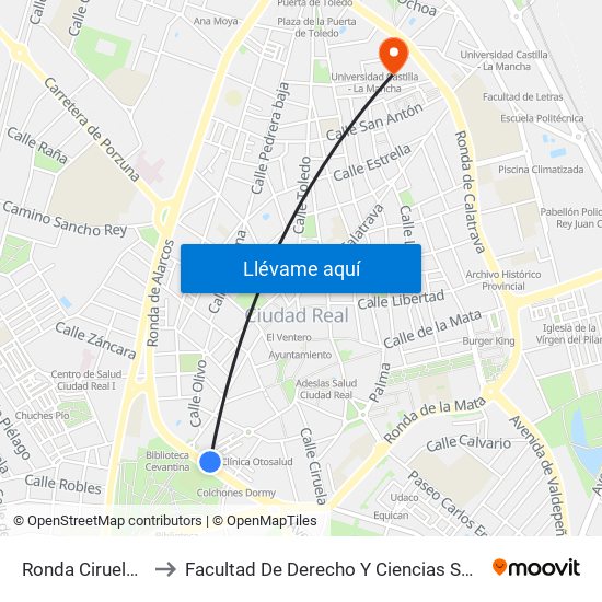 Ronda Ciruela 34 to Facultad De Derecho Y Ciencias Sociales map