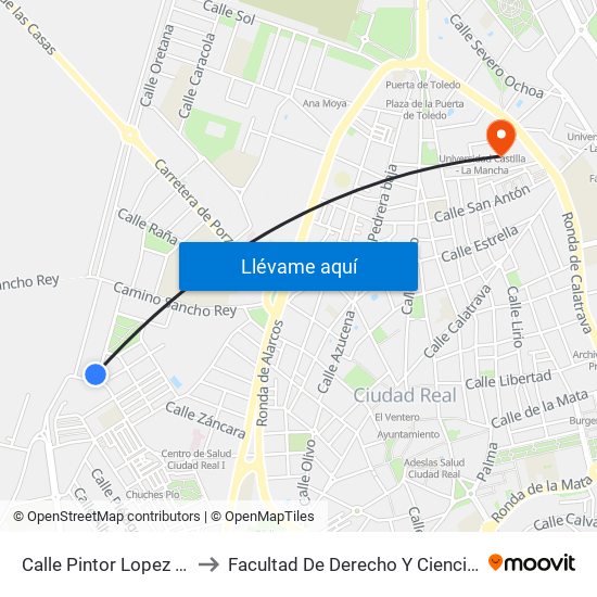 Calle Pintor Lopez Torres 2 to Facultad De Derecho Y Ciencias Sociales map