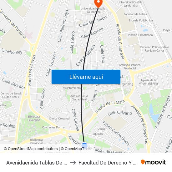 Avenidaenida Tablas De Daimiel Frente 11 to Facultad De Derecho Y Ciencias Sociales map