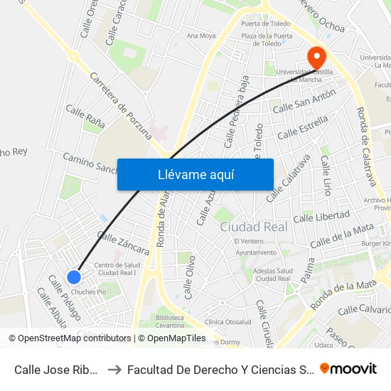 Calle Jose Ribera 1 to Facultad De Derecho Y Ciencias Sociales map