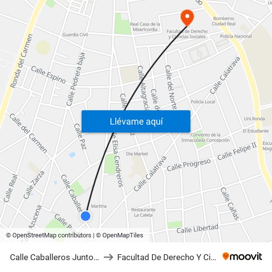 Calle Caballeros Junto Pasaje Perez to Facultad De Derecho Y Ciencias Sociales map