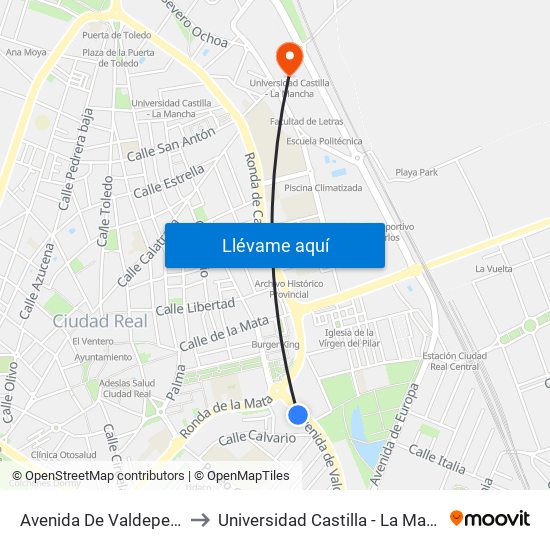 Avenida De Valdepeñas to Universidad Castilla - La Mancha map